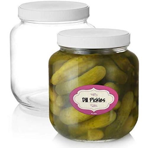 Pack of 2 - Half Gallon Glass Jars 64 Oz - Wide Mouth Clear Canning Jars with Air-tight Lids and Labels ? Great for Pickling, Fermenting, Canning and More - Food Grade BPA Free & Dishwasher Safe