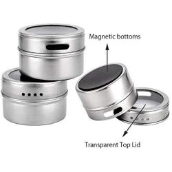 Moligh doll 12pcs/set Clear Lid Magnetic Spice Tin Jar Stainless Steel Spice Sauce Storage Container Jars Kitchen Condiment Holder Houseware