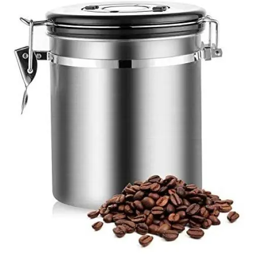 Stainless Steel Airtight Sealed Canister With Spoon Coffee Flour Sugar Container Holder Can Storage Bottles Jars For Coffee Bean,12.8X12.8X15Cm A Stainless Steel Airtight Sealed Canister With Spoon Coffee Flour Sugar Container Holder Can Storage Bottles Jars For Coffee Bean,12.8X12.8X15Cm A