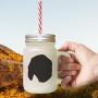 Navy Finnish Hound Silhouette Frosted Glass Mason Jar With Straw