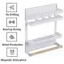 Ideamax Klappbarer Kühlschrank Organizer 3stufige Magnetische Gewürzablage Papierrolle Mehrzweck Küchenregalablage mit Holzhalterung Rostfreier Gewürzglashalter – Mittel & Weiß