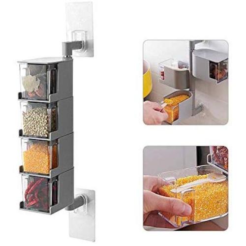 Goscrazy Seasoning Rack, Spice Rack for Wall 4 Floor Rotatable Seasoning Storage Box,Storage Container Condiment Jars
