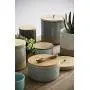 Creative Co-Op DA8248 Canister en Céramique Gris avec Couvercle en Bois & Anneau en Cuir Creative Co-Op DA8248 Canister en Céramique Gris avec Couvercle en Bois & Anneau en Cuir