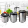 Stainless Steel Airtight Canister with Co2 Vent Valve ＆ Date Tracker Wheel and Locking Clamp for Kitchen, Coffee Ground Vault Jar, Silver, 5inch
