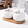 Kitchen seasoning box/Ceramic Condiment Storage Container and Tray Seasoning Bottle Salt jar (Color : C)