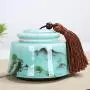 Creative Hand Painted Celadon Pastoral Style Tea Caddy Ceramic Tea Set Tea Can Spice Seasoning Storage Bottle Sealed Jar,B Creative Hand Painted Celadon Pastoral Style Tea Caddy Ceramic Tea Set Tea Can Spice Seasoning Storage Bottle Sealed Jar,B