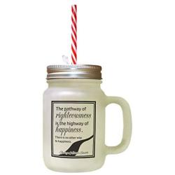 Black Pathway Righteousness Highway Happiness Frosted Glass Mason Jar With Straw