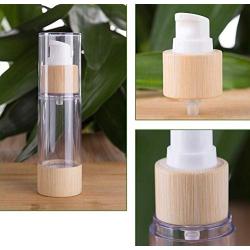 2PCS 50ml/1.7oz Empty Refillable Plastic Airless Vacuum Pump Press Bottle Lotion Dispenser with Eco Bamboo Lid and Bottom Portable Travel Cosmetic Containers Jar Pot Vial for Emulsion Essence Serum