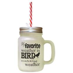 Black My Favorite Weather Bird Watching Weather Frosted Glass Mason Jar With Straw