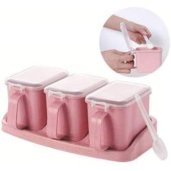 DUDDP Storage Spice lar set Seasoning Jar Set, Seasoning Box with Lid, Spice Jars Reusable, Seasoning Box, with Spoon (Color : Pink3)