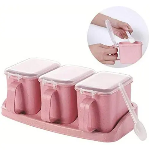 DUDDP Lager Spice-Set, Gewürzbox mit Deckel, Wiederverwendbare Gewürzgläser, Gewürzbox mit Löffel (Farbe: Rosa3)