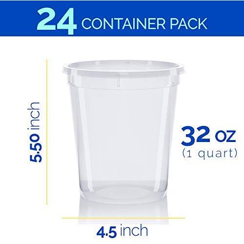 32 oz Premium Deli Containers with Lids. Plastic Quart Containers with Lids, Soup Containers | Freezer, Microwave and Dishwasher Safe (24 Pack)