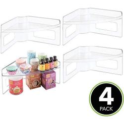 mDesign Plastic Kitchen Cabinet Lazy Susan Food Storage Organizer Raised Shelf Tray - 2 Tier, Pie-Shaped, 1/4 Wedge, Organize Soup Cans, Pasta, Tea, Coffee, Spices, Jars, Bottles - 4 Pack - Clear