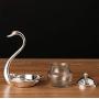 Thyggzjbs Dinnerware Set,Elegant Exquisite Swan Glass Sugar Bowl Set Sugar Dispenser with Lid Serving Spoon Salt Pot Pepper Storage Jar Seasoning Pot (Silver)