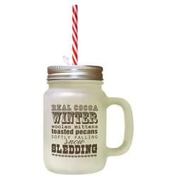 Brown Winter Woolen Mittens Toasted Pecans Frosted Glass Mason Jar With Straw