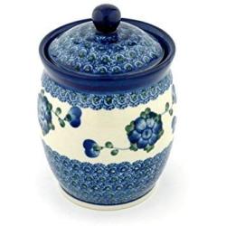 Polish Pottery Jar with Lid 6-inch Blue Poppies