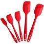 Set of 4 Premium Silicone Spatulas and 1 Silicone Brush Bundle Hygienic One Piece Solid Silicone Design in Red 100% Food Grade Safe