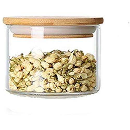 Emoyi Round Shape Glass Food Storage Jar Set with Airtight Bamboo Lid Seal (450ml(15oz))