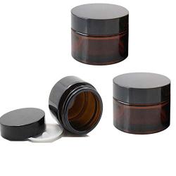 3Pcs 30ML(1OZ) Empty Refillable Amber Glass Cosmetic Jars Face Balm Storage Container Pot Bottle With Inner Liners and Black Lids for Lip Scrubs Oils Salves Creams Lotions Makeup Cosmetics