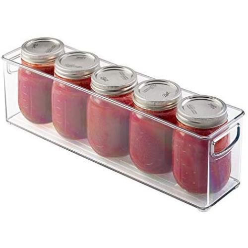 mDesign Stackable Plastic Kitchen Storage Organizer Container Bin with Handles - Holds Pint Size Mason Jars - for Pantry, Cabinets, Shelves, Refrigerator, Freezer - BPA Free - 16" Long - Clear