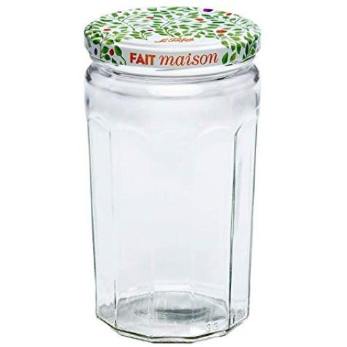 Le Parfait Jam Jar - 645ml Faceted French Glass Jelly Jar w/Twist Lid, Berry, 22oz (Pack of 4)