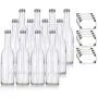 12 oz Klar Glas Vintage Flasche mit Silber Aluminium Verschluss (12er Pack) + Etiketten für Soßen, Dressings, Sirup und Marinaden