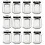 Nakpunar 12 pcs 9 oz Hexagon Glass Jars with Black Lids - 270 ml