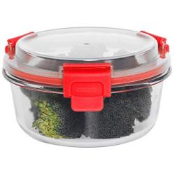 Home Basics SC47701 13 oz. Round Leak/Spill Proof Borosilicate Glass Food, Dishwasher Safe Meal Prep Storage Container with Air-Tight Plastic Lid, Red