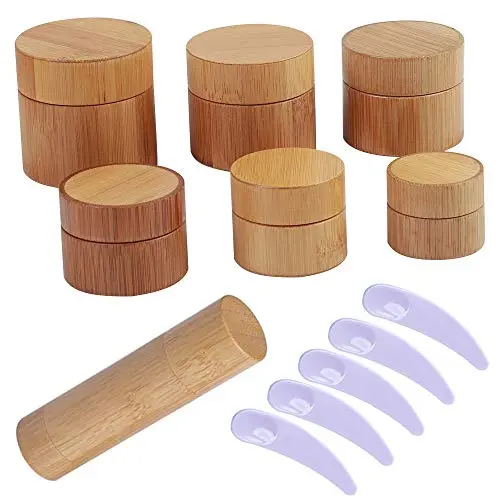 Leere Bambus Lippenstiftdosen, Nachfüllbare Lippenbalsam- oder Lippengloss-Tubes, Handgemachte Gesichtspflege-Löffel Kosmetikbehälter-Gläser Make-up-Werkzeug-Set