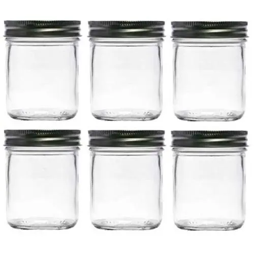 Nakpunar 6 pcs, 8 oz Mason Jars with Silver Lids for Jam, Honey, Wedding Favors, Shower Favors, Baby Foods, Canning, spices, Half Pint