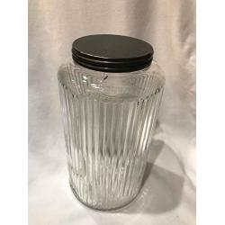 Vintage Ribbed Glass Coffee Canister with Metal Lid (8" x 4.5")
