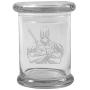 Clear 8 oz Glass Herb Stash Jar and Lid with Deadpool Logo from Smoke Promos