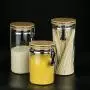 BESTONZON Transparent Stainless Steel Airtight Storage Jar with Clip Top Bamboo Lids Sealed Canister Food Storage Container for Loose Tea Coffee Bean Sugar Salt For Home Kitchen(1280ml)