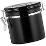 joyMerit Stainless Steel Airtight Canister with Vent Valve＆ Date Tracker Wheel and Locking Clamp for Kitchen, Coffee Ground Vault Jar, Black, 800ml/ 27-ounce