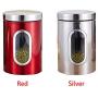 Storage Jar 3pcs Cans Sugar Sealed Stainless Steel With Lid Transparent Kitchen Container sy Clean Grains Food Containers Biscuits Tea Coffee(Silver)