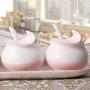 OPaida Spice Jars (Set of 3), Seasoning Storage, 3 Spice Jars + 1 Tray (with Spoon), Salt/Pepper/Sesame/Coffee Storage, Creative Home Gifts,Pink