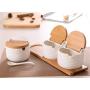 Mini Spice Jars Kitchenware ceramic seasoning jar three-piece creative white bamboo wood flip
