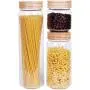 Glass Canisters with Airtight Lids, Set of 3 Glass Food Storage Containers, Clear Glass Jars Air Tight Cereal Container for Spaghetti Noodle, Pasta,Candy, Cookie, Rice, Sugar, Flour