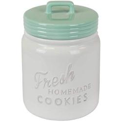 DII Vintage, Retro, Farmhouse Chic Mason Jar Inspired Ceramic Kitchen Canister, Cookie Jar with Airtight Lid for Food Storage, Store Cookies, Crackers, Chips and More - Aqua