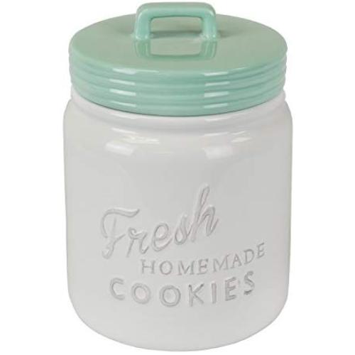 DII Vintage, Retro, Farmhouse Chic Mason Jar Inspired Ceramic Kitchen Canister, Cookie Jar with Airtight Lid for Food Storage, Store Cookies, Crackers, Chips and More - Aqua