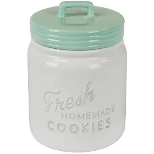 Vintage, Retro, Farmhouse Chic Mason Jar Inspiriertes Keramik-Behälter, Keksdose mit Dichtung für Lebensmittel-Aufbewahrung – Aqua