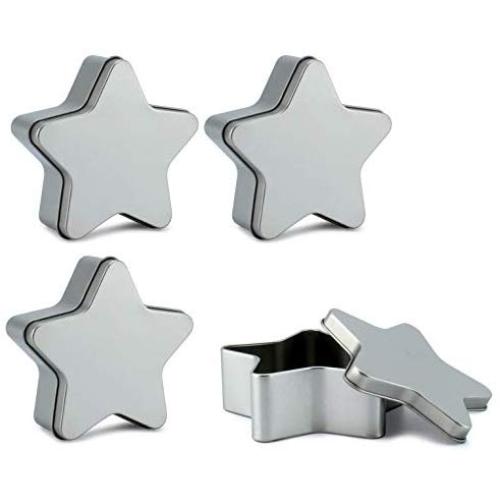 Cornucopia Star Candle Tins (4-Pack, Silver); Star Shaped Metal Containers for Christmas, Holiday, and Crafts