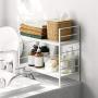 HFREOI 2-Tier Countertop Rack, Tabletop Storage Organizer Shelf Holder for Jars Bottle Bathroom Cans Foods Spice Height-Adjustable, White