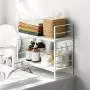 HFREOI 2-Tier Countertop Rack, Tabletop Storage Organizer Shelf Holder for Jars Bottle Bathroom Cans Foods Spice Height-Adjustable, White HFREOI 2-Tier Countertop Rack, Tabletop Storage Organizer Shelf Holder for Jars Bottle Bathroom Cans Foods Spice Height-Adjustable, White