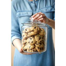 Premium Quality Glass Biscuit Jar with Air-tight lid for Preserving Dry Food, Cookies, Candies, Snacks and More, Clear Round Storage Container, with Customizable Chalkboard, 130 Ounces