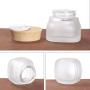 2Pcs 50g 50ml Square Frosted Glass Cosmetic Cream Bottles Jar Packaging Sub-bottle Empty Cosmetic Container with Plastic Wood Grain Lids and Liners