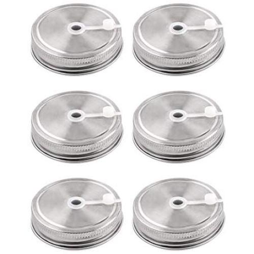 uxcell 6pcs Stainless Steel Wide Mouth Mason Jars Lids with Straw Hole Canning Lids for Drinking & Food Storage