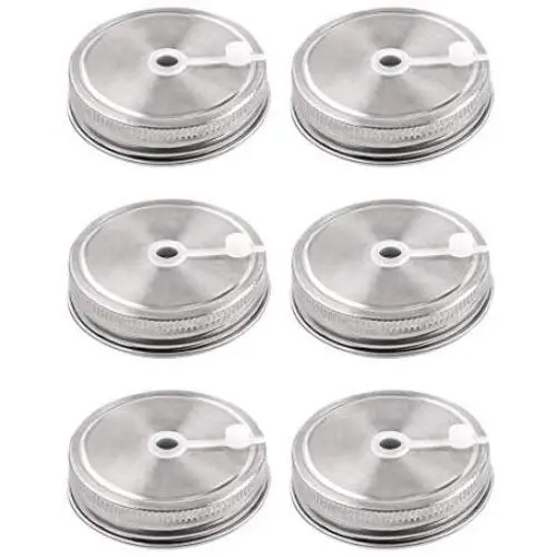 6pcs Couvercles en Acier Inoxydable à Large Ouverture pour Bocal Mason, avec Trou à Paille pour Conserve et Stockage de Boissons et de Nourriture 6pcs Couvercles en Acier Inoxydable à Large Ouverture pour Bocal Mason, avec Trou à Paille pour Conserve et Stockage de Boissons et de Nourriture