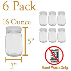 Upper Midland Products 16 oz Clear Plastic Jars 6 Pk Straw Insert Screw on Lids Wide Mouth BPA Free Storage Containers