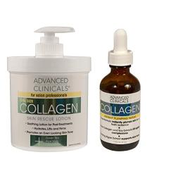 Advanced Clinicals 2 Piece Anti-aging Skin Care set with collagen. 16oz Spa Size Collagen Lotion And 1.75oz Collagen Instant Plumping Serum To Hydrate, Moisturize, Firm, Dry, Cracked Skin.